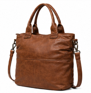 Sac fourre-tout vintage en cuir véritable Gravs pour femme, grand format, avec bandoulière réglable, fermeture éclair et chaînes, prêt pour la plage, marron - Product Image 3