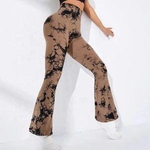 Pantalones acampanados de punto sin costuras para mujer, con efecto tie-dye, cintura alta, levantamiento de glúteos, para fitness, gimnasio, yoga, ciclismo, ajustados y a la moda. - Product Image 4