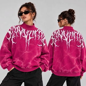 Sudadera Oversize de Algodón Grueso con Cuello Redondo y Estampado Personalizado, Bordado y Forro Polar Suave para Mujer - Product Image 1