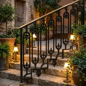 Rampe élégante en fer et laiton avec design métallique décoratif pour escaliers, balcons, jardins et maisons résidentielles modernes - Product Image 1