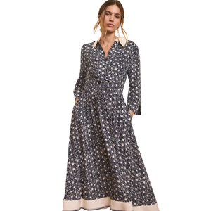 Women Floral Midi Dress Puff Sleeve Casual Midi Dress - Product Image 2