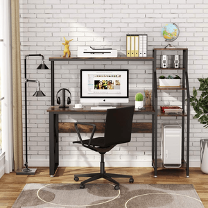 150cm <b>Computer</b> Desk with 4-Tier Storage Shelves - Wood Metal Writing Study <b>Table</b> with Monitor Shelf Laptop PC Desk Only - Product Image 4