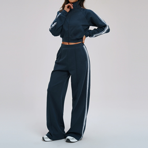 Conjunto Deportivo Ecológico para Mujer, Talla Grande, Chaqueta con Cordón, Pantalones Anchos, Ropa Deportiva Informal, Atuendo Sólido - Product Image 5