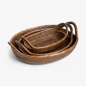 Oval rattan serving tray handwoven storage trays tabletop centerpiece cheapest price for sale - Product Image 5