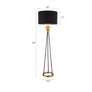 Lampadaire Trépied Doré Moderne avec Abat-jour Tambour Noir, Luminaire sur Pied de Luxe, Accent Sphérique Doré, Éclairage Circulaire Élégant Style Mid-Century - Product Image 2