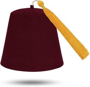 Gorro Fez Masónico Liso - Lana Marrón con Borlas de Varios Colores, Tipo de Tela: 100% Lana, Instrucciones de Cuidado: Lavar Solo a Mano - Product Image 1