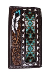 Cartera occidental Unisex de estilo bohemio a rayas de cuero genuino con diseño de cuentas tejidas a mano con cierre de cremallera para llevar todos los días - Product Image 2