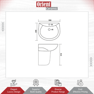 Lavabo de Cerámica Blanco de Diseño Clásico con Pedestal Medio, el Más Vendido a Nivel Mundial en Artículos Sanitarios de Alta Calidad, para Compradores Serios - Product Image 2