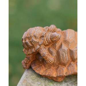 Adornos Decorativos Hechos a Mano, Escultura Rústica de Tortuga Bebé en la Espalda de una Tortuga Madre, Artículos de Decoración para Jardín - Product Image 1