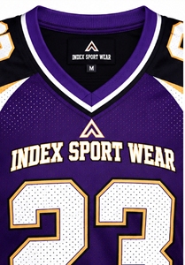 Camiseta Deportiva Index para Mujer, Estilo Fútbol Americano, Cuello en V, Manga Corta, Malla Sublimada, Número 23, Color Morado - Product Image 5