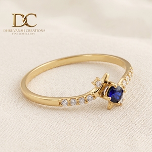 Luxury 14KT Solid Yellow Gold IGI Certified Women's Engagement Wedding <b>Ring</b> With Lab Grown Diamonds and Royal Blue <b>Sapphire</b> - Product Image 4