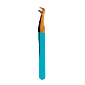 Pince à épiler royale nouvelle couleur bleue, volume 3D, plaquée or, en acier inoxydable, pour extensions de cils, anti-magnétique et prise parfaite - Product Image 5