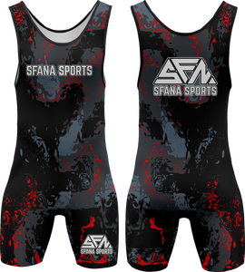 SFANA SPORTS Singlet de lutte sans manches pour homme, noir et orange, imprimé géométrique, compression, évacuation de l'humidité, coupe ajustée - Product Image 6