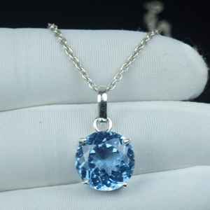 Pendentif Aigue-marine Bleu Ciel en Argent Sterling 925, Collier Vintage avec Pierre Précieuse Libre, Cadeau de Mariage ou Pierre de Naissance du Mois de Mars - Product Image 1