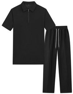 Men's Casual Polo Tracksuit Set Short Sleeve Zip Polo Shirt with Elastic Waist <b>Pants</b> Breathable Summer Sport Two Piece Outfit - Product Image 1