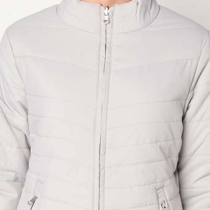 Chaqueta Acolchada Gris Claro para Mujer, Manga Larga, Cuello Alto, Cierre de Cremallera, Color Sólido, Ropa de Invierno, Relleno de Poliéster - Product Image 4