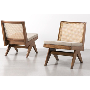 Elegante Silla de Salón Minimalista de Madera de Teca con Auténtica Tejido de Ratán Natural - Product Image 1