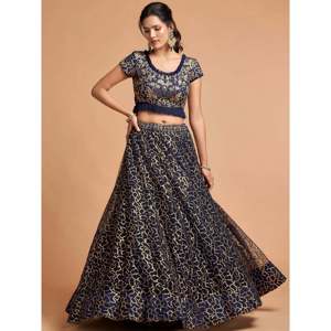 Marvelous Blue <b>Sequins</b> Net Plus Size Lehenga Choli for Party Wear - Product Image 4