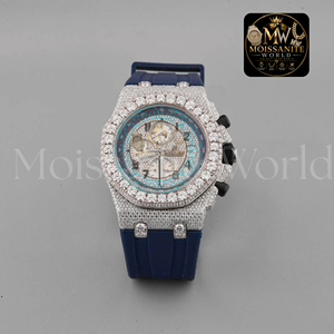 Luxury Antique Simple Iced Chronograph <b>Watch</b> Full Moissanite Bezel <b>Mens</b> Mechanical 20mm Band 42mm <b>Black</b> Silicone Rubber Strap - Product Image 5