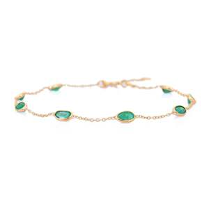 18K <b>Solid</b> <b>Gold</b> Oval Emerald Tennis Bracelet-Rose <b>Gold</b> Plated Stackable Chain - Product Image 6