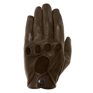 Guantes de Carreras Clásicos Retro de Cuero Marrón – Diseño Perforado Profesional – Prenda de Cuero Genuino de Grano Suave con Botón a Presión - Product Image 2