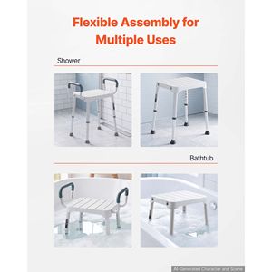 Sedia da Doccia con Braccioli, Altezza Regolabile a 6 Livelli, Sedile Antiscivolo per Vasca da Bagno - Product Image 5