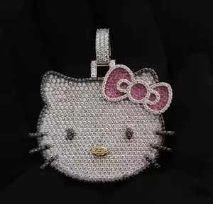 Pendentif Hello Kitty en Moissanite, Argent 925, Micro-incrustation, Breloque Cartoon, Bijou Thème Mignon pour Femme, Cadeau - Product Image 4