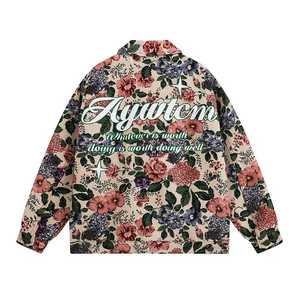 Chemise-veste à imprimé floral pour homme, col rabattu, fermeture éclair, coupe décontractée, vêtement de printemps, manches classiques - Product Image 2