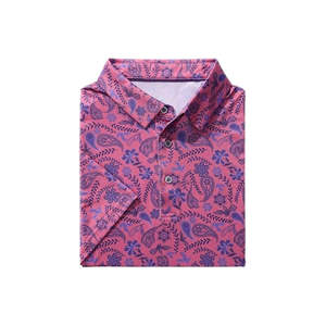 Polo à manches courtes pour homme, imprimé paisley rose, haut décontracté en tissu tissé - Product Image 4