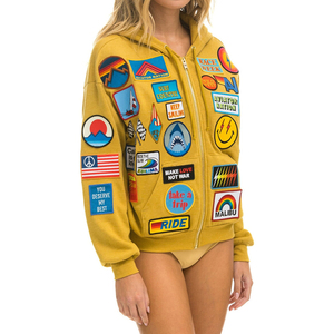 Sweat-shirt à capuche pour femme, jaune, avec appliqué éclair, en coton tricoté surdimensionné, décontracté, pour l'automne - Product Image 6