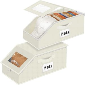 2 Scatole Impilabili con Coperchio Trasparente e Apertura a Ribalta, Organizzatore Salvaspazio per Cappelli da Baseball - Product Image 1