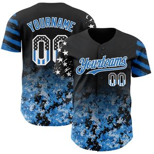 Camiseta de Béisbol Personalizada Negra con Bandera de EE. UU., Camuflaje Blanco-Naranja Degradado, Estrellas y Rayas, Dos Tonos, Auténtica 100% - Product Image 4