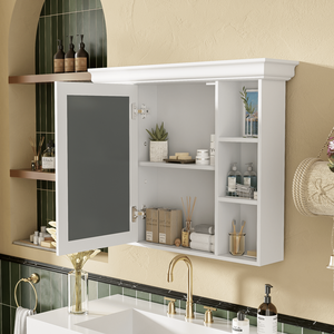 Modern 35 X 28 White Wall Mounted Bathroom Storage Cabinet with <b>Mirror</b> <b>Door</b> Medicine Cabinet Bathroom Shelves - Product Image 4