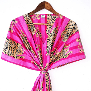 Kaftan rose imprimé tigre en coton, taille unique, sexy, pour femme, robe de nuit, vente en gros, nouveau modèle - Product Image 1