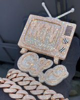 Cadena de Oro Rosa con Colgante de Corazón Personalizado, 100 Gramos de Rubíes Rojos y 13.45 Quilates de Diamantes, Joyería de Fiesta Estilo Hip Hop