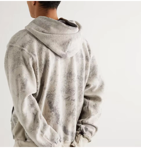 Heavyweight Custom Vintage <b>Zip</b> Acid Wash Pullover Distressed Pocket Hoodies Men Oversized Fleece Eco-Friendly 350g Front Logo - Product Image 6