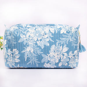 Sac de maquillage de luxe matelassé en coton, motif floral estival, portable, pour voyage, rangement cosmétique, avec fermeture éclair écologique, grande capacité - Product Image 2