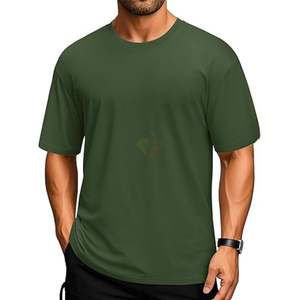 Camiseta de Hombre Verde Oliva con Hombros Caídos, Oversize, Lisa, Mezcla de Algodón, Fabricante de Camisetas con Impresión Personalizada - Product Image 1