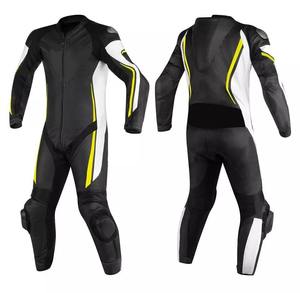 Traje de Motociclismo de Cuero de Manga Larga, Color Negro, Blanco y Amarillo, Transpirable, Protección Completa con Armadura CE, Impermeable - Product Image 1