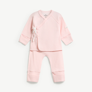 Ensemble 2 pièces en coton jacquard à manches longues et boutons-pression pour bébé fille, avec chaussons intégrés, nouveau-né, ODM Vietnam - Product Image 1