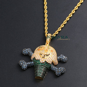 Pendentif Crâne en Argent 925 Plaqué Or avec Diamant Taille Ronde Brillante Style Hip-Hop Bijoux pour Homme Usage Quotidien - Product Image 4