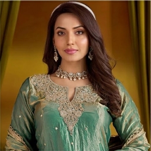 Ensemble Sharara indien traditionnel vert pour femmes, broderie ethnique, Georgette, Salwar Kameez, tenue de fête - Product Image 3
