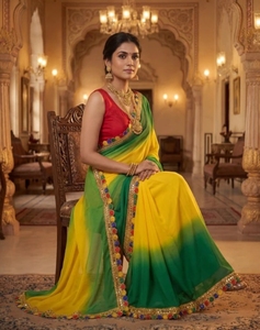 Sari de Georgette Bordado KV Estilo Bollywood (Verde) - Product Image 4