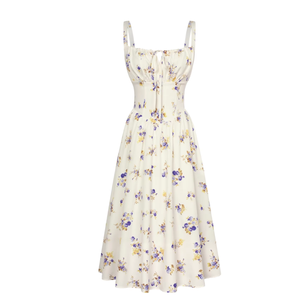 Robe midi en mousseline de soie à imprimé floral avec bretelles spaghetti, col carré, coupe trapèze, robe d'été décontractée - Product Image 3