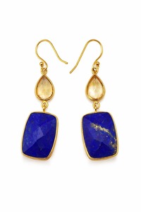 Boucles d'oreilles en argent plaqué or avec citrine et lapis-lazuli pour femmes, bijoux élégants en pierres précieuses, boucles d'oreilles design élégantes pour les fêtes - Product Image 2