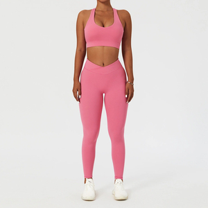 Women's Eco-Friendly Solid Purple 2-Piece Yoga <b>Set</b> <b>Square</b> Neck Sleeveless Crop Top High Waist Leggings Seamless Cut-Out Design - Product Image 6