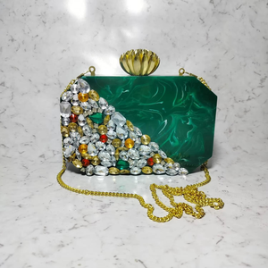 Bolso de Mano Tipo Clutch de Resina Epoxi Impermeable Ocean Mist Fashion, con Diamantes y Flores, Cierre Magnético, 7 Pulgadas, Capacidad de 500 ml - Product Image 1