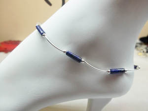 Hermosas Pulseras de Tobillo con Piedras Preciosas de Lapislázuli, Joyería de Tobillo con Cuentas de Plata de Ley 925 para Mujeres y Niñas - Product Image 2