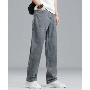 Wholesale <b>High</b> Quality Casual Loose Fit <b>Men's</b> Straight Leg Canvas <b>Jeans</b> Breathable Quick Dry 100% Cotton <b>High</b> <b>Waist</b> - Product Image 2