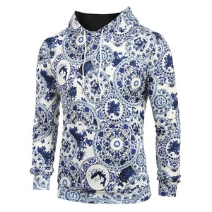 Sudadera con Capucha para Hombre, Azul y Blanca, con Estampado Cerámico, Corte Ajustado, Manga Larga, Informal, Sublimada, Transpirable, Tejida - Product Image 3
